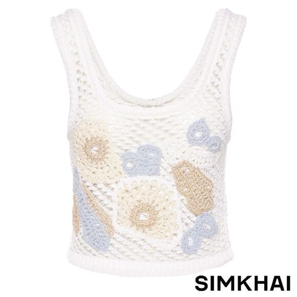 SIMKHAI **NWT** Vail Floral Crochet-Knit Tank Top in Blue Haze - Picture 2 of 13